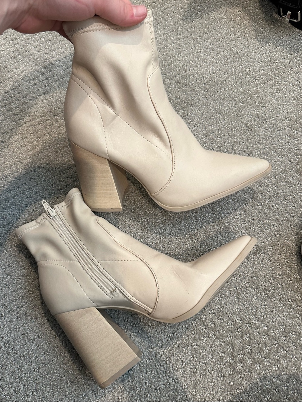 Steve Madden Cream Pointed Toe Block Heel Ankle Boots